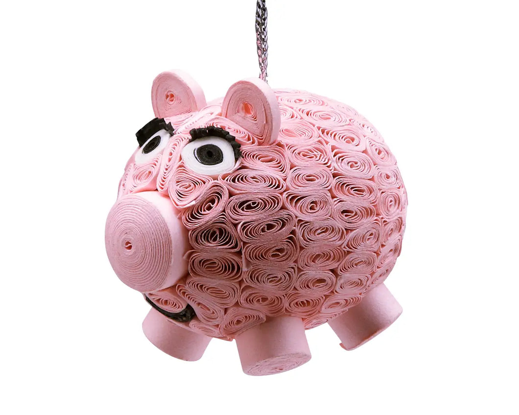 Smiling Pig Quilled Ornament