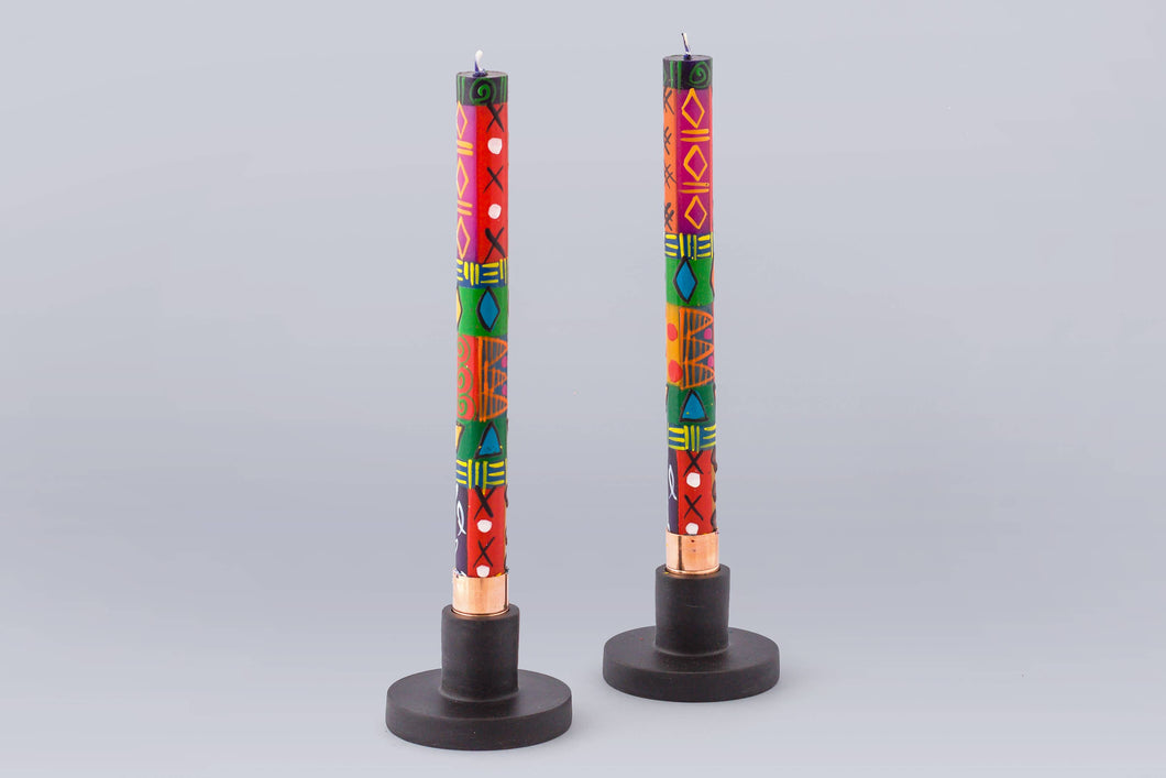 Multi Color Ethnic Taper Candle Pair 9