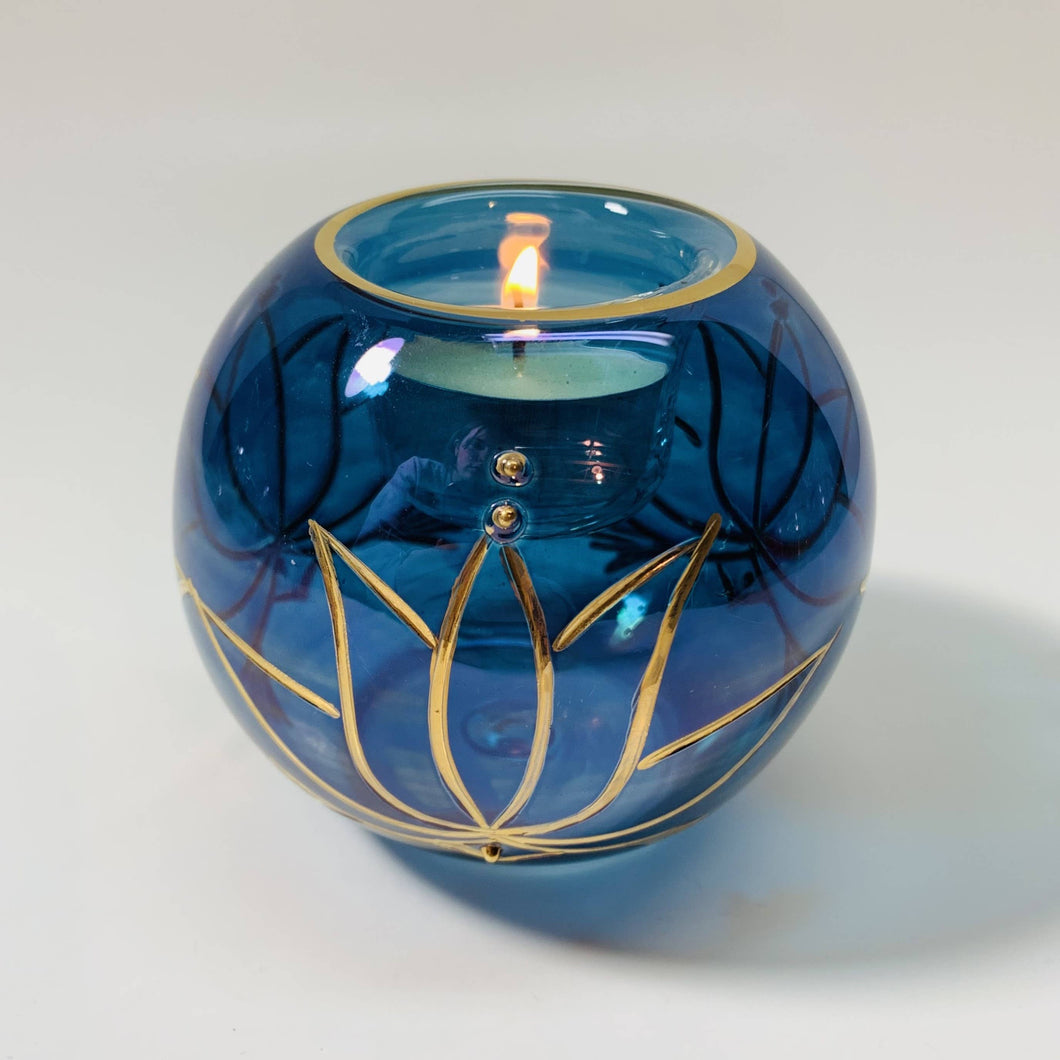 Lotus Blue Glass Candle Holder