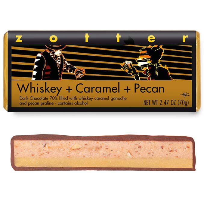 Whiskey + Caramel + Pecan Hand-scooped Chocolate Bar