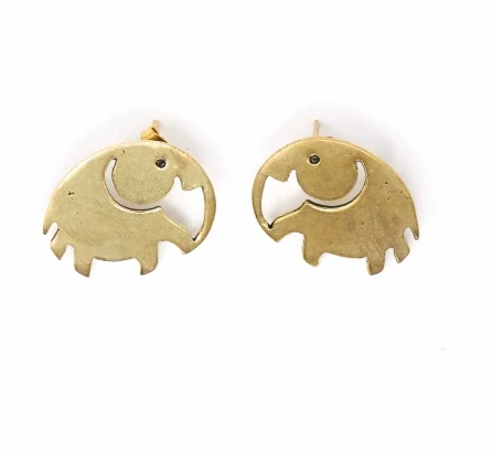 Elephant Brass Stud Earrings