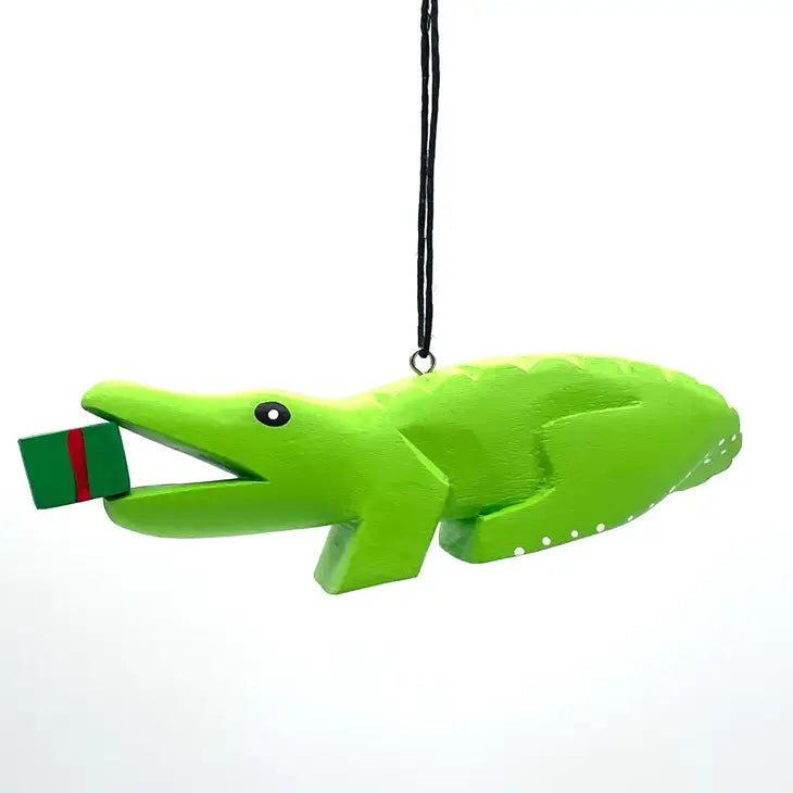 Holiday Alligator Balsa Ornament