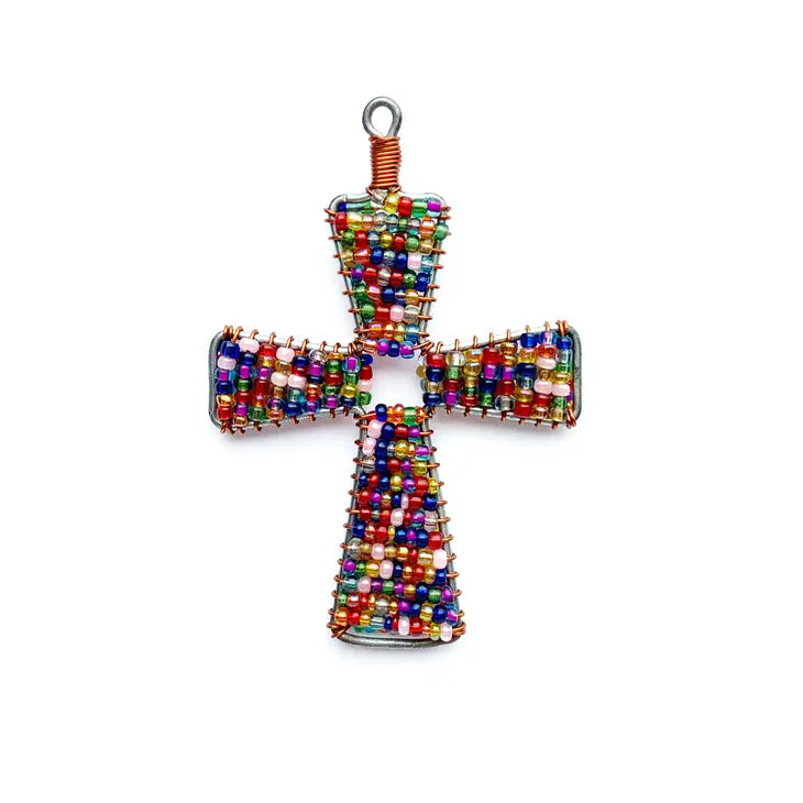 Multicolor Glass Bead Cross Ornament