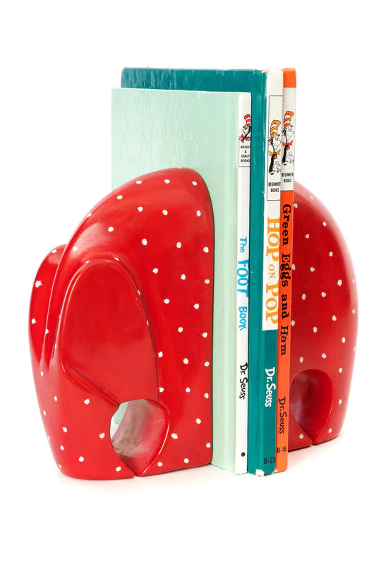 Red Polka Dot Soapstone Elephant Bookends