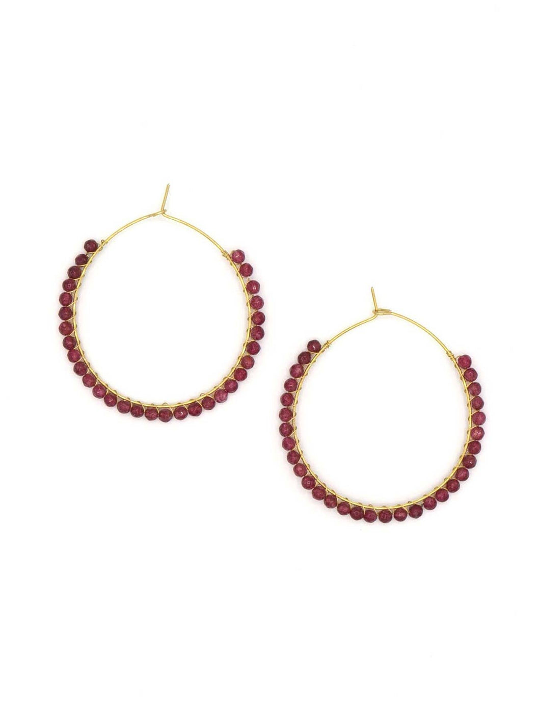 Garnet Wrapped Hoop Earrings