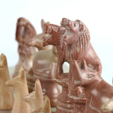 Load image into Gallery viewer, Hand-Carved Soapstone Chess Set with Safari Animal Pieces
