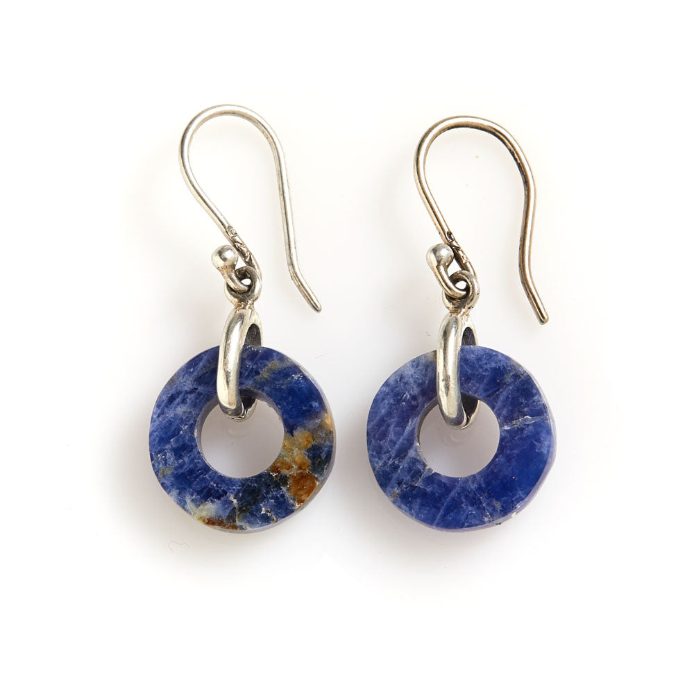 Peruvian Lapis Circle Earrings (Sterling Silver)