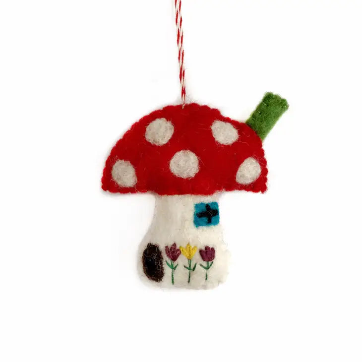 Mushroom House Felt Wool Ornament