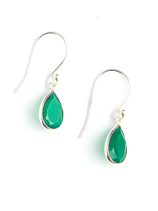Raindrop Sterling & Green Onyx Earrings