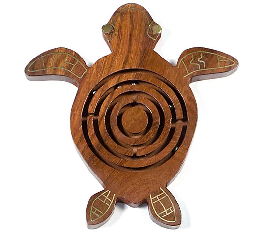 Sheesham Rosewood Sea Turtle Labrynth Game